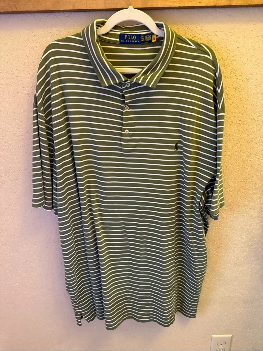 Ralph Lauren Olive Green and White Striped Polo